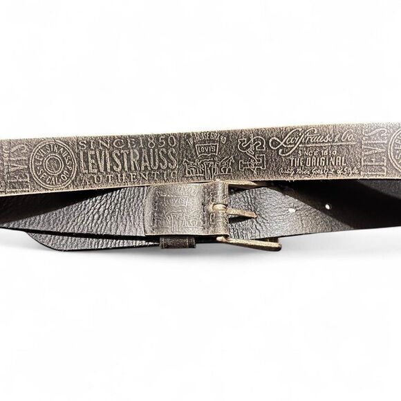 Levi's Mens Logo Stagecoach Leather Belt Black Gray 30 75 Made In USA - Picture 4 of 4